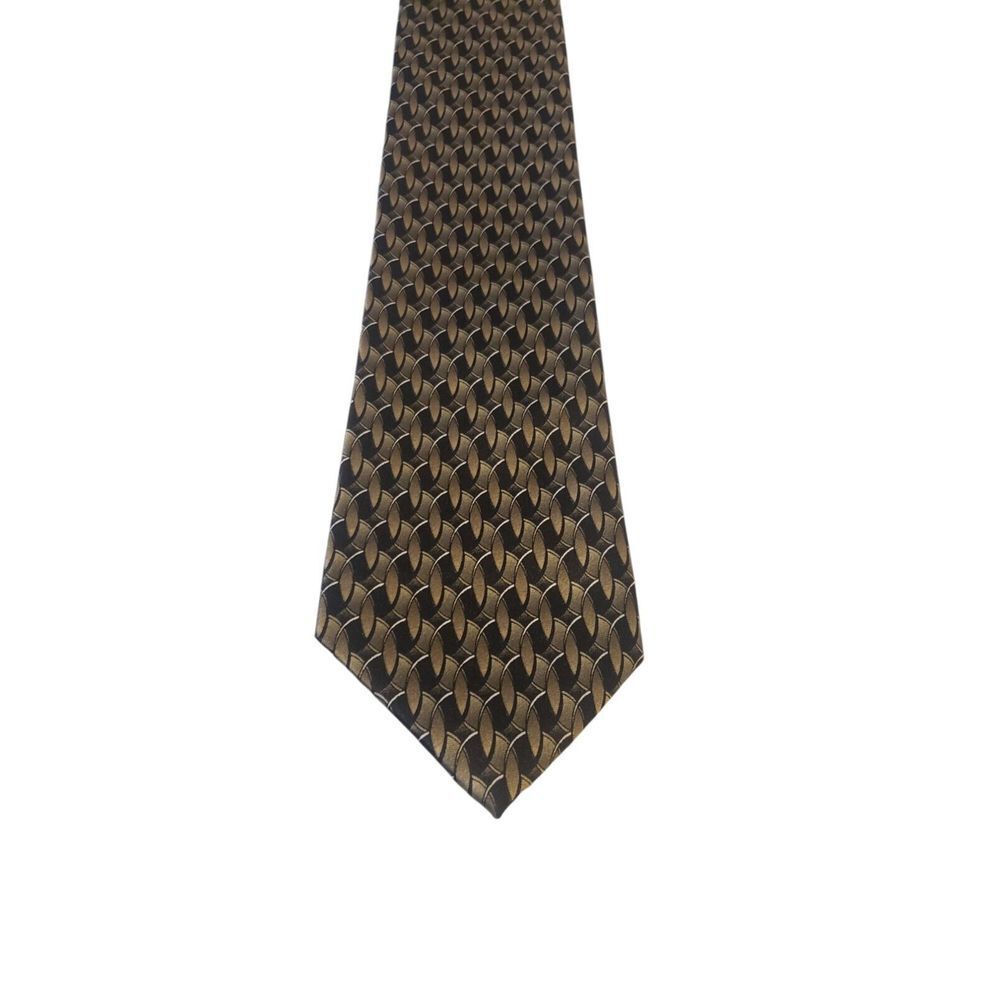 Arrow Neck Tie Mens Gold Black Geometric Print Polyester Business Church
